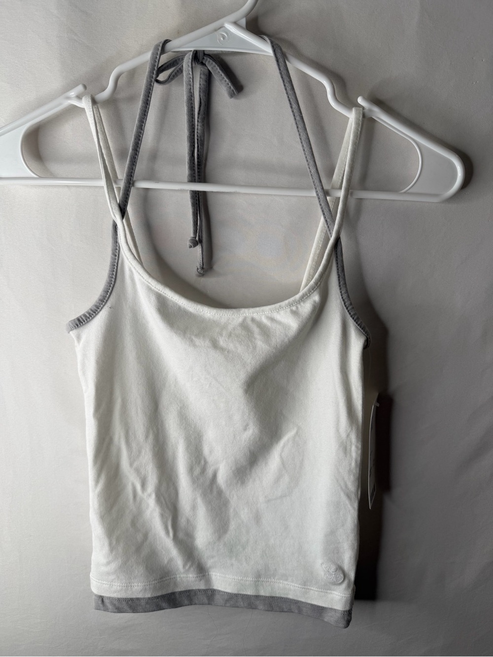 White Halter Tank with Gray Trim